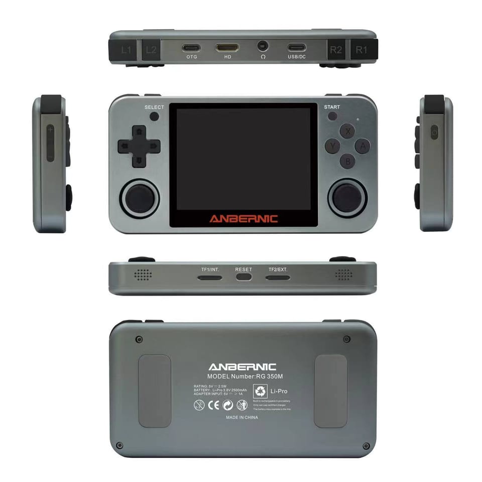 RG350M handheld, product photo from the manufacturer