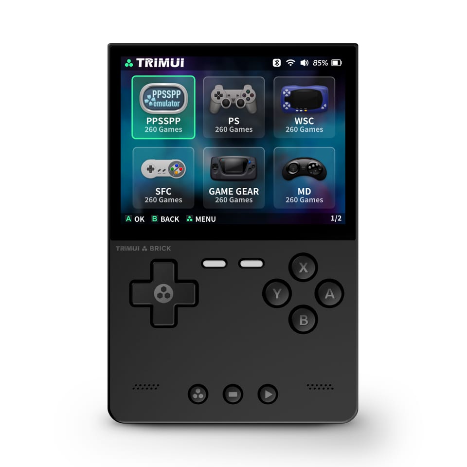TrimUI Brick handheld, product photo from the manufacturer